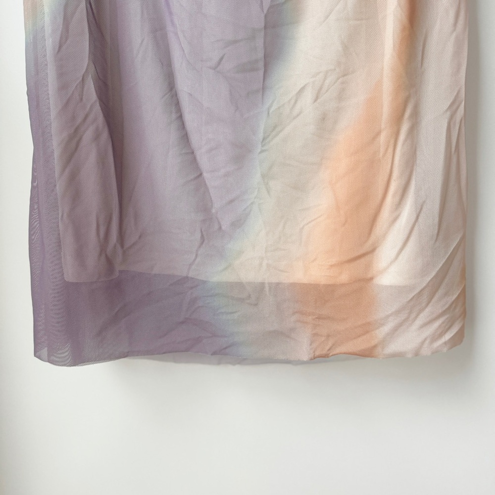 NEW | ZARA STRAPLESS MESH CORSET RUCHED MARBLED TIE DYE PASTEL BOHO MIDI DRESS - Picture 9 of 10